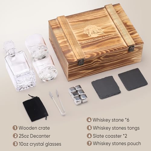 Luskeycor Whiskey Decanter Set With Wooden Crate, Lion Whiskey Decanter 25.4 Oz And 2 Glasses 10 Oz With 304 Stainless Steel Whiskey Stones thumb #5