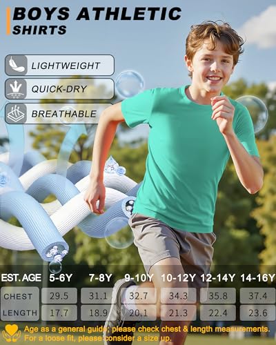 Image of Boys Shirts Athletic Dry Fit Neon T Shirts Short Sleeve Kids Youth Moisture Wicking Quick Dry Sports Training Performance Tee