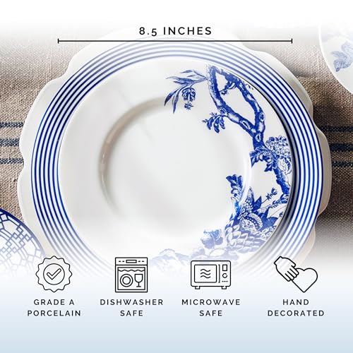 Caskata Arcadia Salad Plates Set of 4 | High-Design Lead-Free Porcelain Dinnerware Plate Set | Blue Dinnerware Set for Entertaining Everyday Thanksgiving, Wedding or Birthday Gifts | 8.5 in