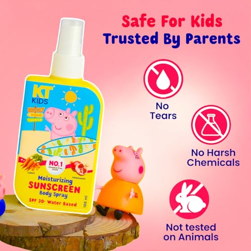 Image of Peppa Pig Mineral Sunscreen SPF30 Spray for Kids | Pediatrician Certified & 100% Vegan | Broad Spectrum UVA /UVB PA++++ | Swimming & Beach | Carrot & Pomegranate |100ml