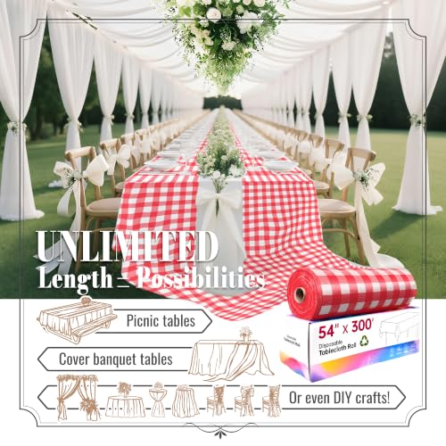 Image of Plastic Table Cloth Disposable, 54In X 300Ft Table Cover Roll