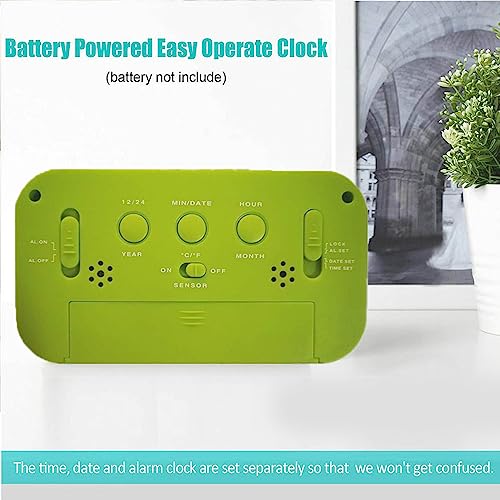 Image of Digital Alarm Clock, Battery Operated Alarm Clock with Date,Indoor Temperature,Smart Night Light, Easy Operation Electronic Clock for Bedrooms Home Kids-（Green）