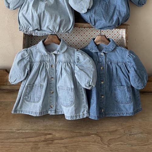 Girls Denim Dress Shirt Blouse Baby Toddler Lapel Collar Bottom Short Sleeves Button Down Casual Dress Tops3