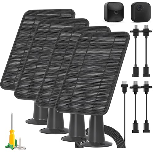 Image of 5W Solar Panel Compatible with Blink Outdoor 4(4th Gen)/Blink Outdoor(3rd Gen) XT3 & Blink XT2/XT Camera, Blink Solar Panel Charger with 13.1ft Cable Rubber Plug, IP65 Waterproof, Secure Mount, 4 Pack