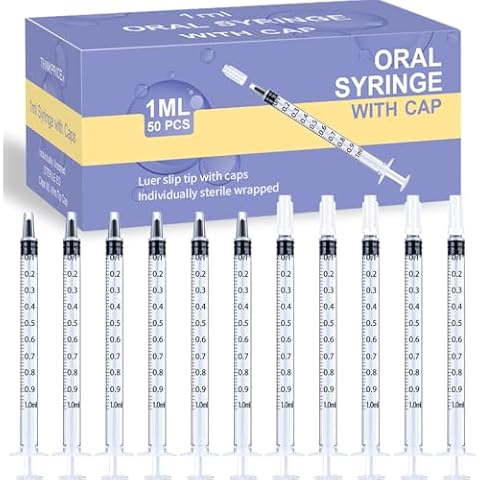 50 Pcs 1ml Syringes with Caps Oral Dispenser Individually Sterile Warpped for Medicine Dropper, Colostrum Collect Feeding Pets, Liquid Cover