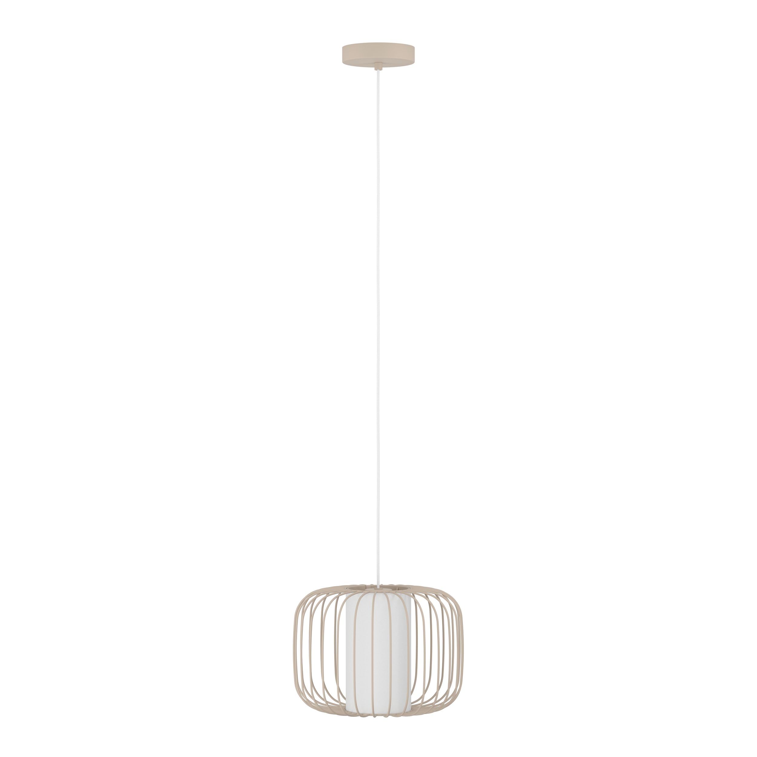Eglo Suspension luminaire Terrarosa, lustre pour salon et salle à manger | lampe de plafond suspendue en métal couleur sable et tissu blanc, douille E27, Ø 28,5 cm