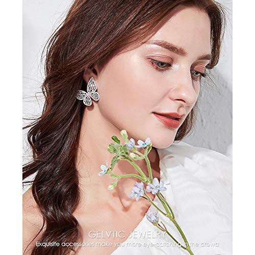 Silver Rhinestone Butterfly Earrings for Women Girls Gold Butterfly Earring Crystal CZ Cubic Zirconia Sterling Silver Cute Bow Stud for Mother Wife Lover Valentine's Day Gift Jewelry Prom Wedding Brides3