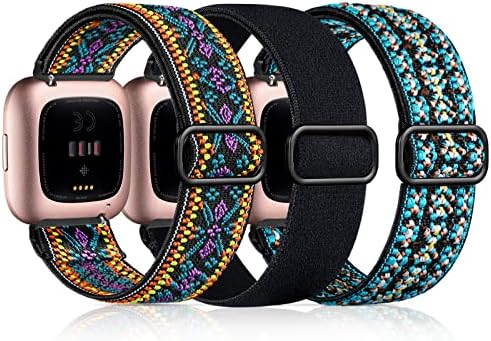 Dirrelo 3 Pack Nylon Straps Compatible with Fitbit Versa 2 Strap/Fitbit Versa Strap for Women and Men, Soft Stretchy Adjustable Stylish Replacement Wristband for Fitbit Versa 2/Versa/Versa Lite/SE