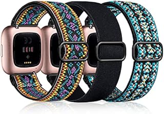 Dirrelo 3 Pack Nylon Straps Compatible with Fitbit Versa 2 Strap/Fitbit Versa Strap for Women and Men, Soft Stretchy Adjustable Stylish Replacement Wristband for Fitbit Versa 2/Versa/Versa Lite/SE