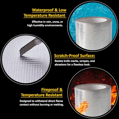 Image of Prime Pick Adhesive Butyl Tape Waterproof Aluminum Seal Tape Permanent Rubber Leak Repair Tape for Roof Crack Window Boat Sealing Home Renovation Aluminum 5cm x 5m Pack of 1