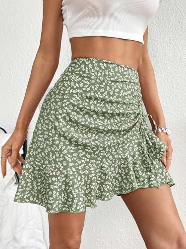 EARKOHA 2025 Skirts for Women Ditsy Floral Print Drawstring Ruffle Hem Skirt Multicolor1 S4