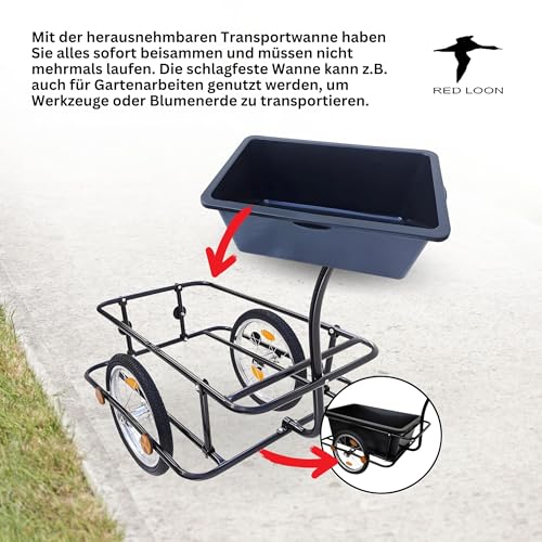 2in1 Fahrradanhänger Lastenanhänger Transportwagen Handwagen - Red Loon Transportanhänger BAC409 - abnehmbare 90 Liter Wanne - max. 80kg - Anhänger für 26-28' Fahrräder - Bollerwagen Handkarren