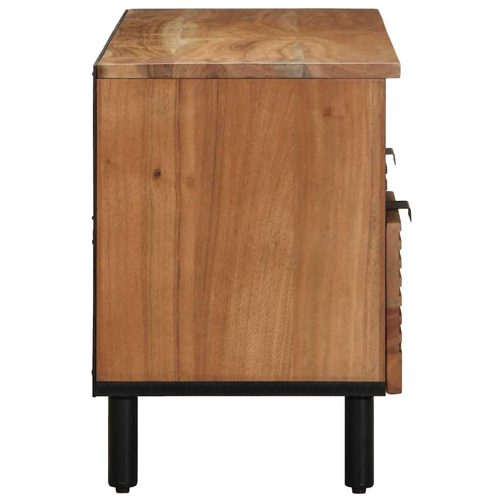 Mueble bajo para TV (madera maciza, mango marrón, 100 x 33 x 46 cm) | Elegante mueble de TV para sala de estar y dormitorio con amplio espacio de almacenamiento y elegantes cajones de madera.