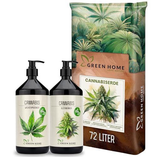 Green Home Grow Set Anbau - 72 Liter Grow Erde mit Perlite & 2 Liter hydroponic Dünger – mineralischer Wachstums-Dünger & Blüten-Dünger – für Grow Zubehör, Indoor Zucht & Outdoor Anbau