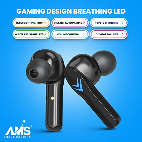Image of AMS Iron Man Series Gaming TWS Wireless In ear Earbuds with LED Battery Indicator, Ultra-Long Playtime, Built-in Microphone with Deep Bass for Gaming (X-13-Black)