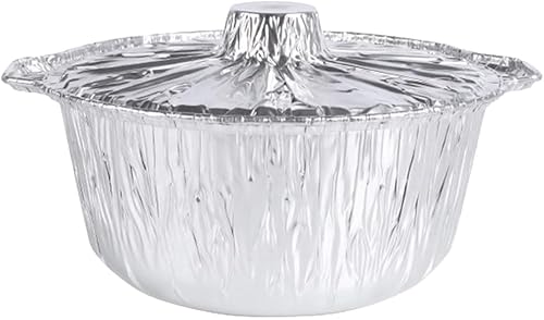 ABOOFAN Sartén redonda de aluminio con tapas Ollas de papel de aluminio de 13 pulgadas Contenedor de alimentos desechable para microondas Contenedor