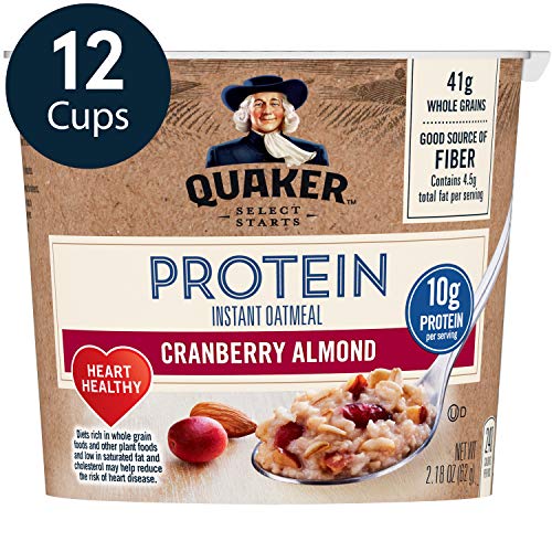 Quaker Protein Instant Oatmeal Express Cups, Cranberry Almond, 10g Protein, 12 Count