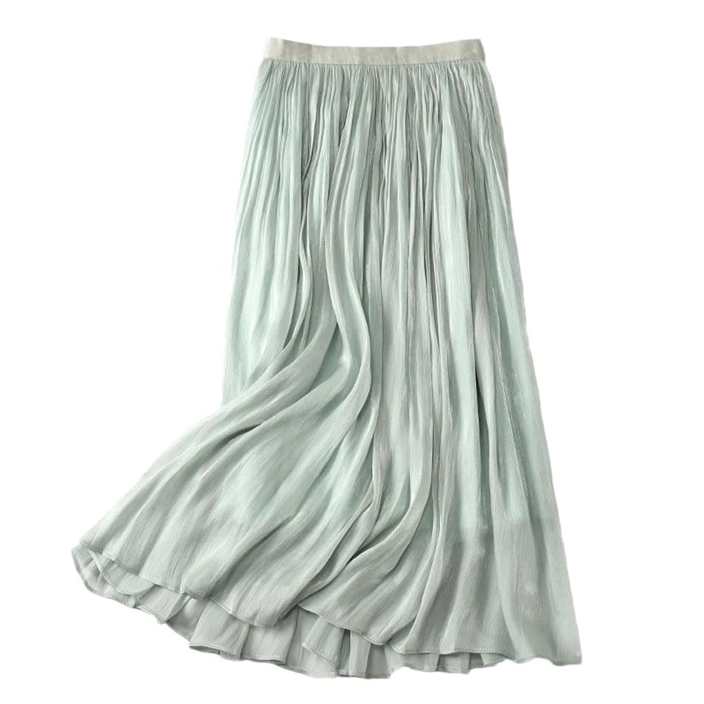 Falda plisada de color liso para mujer, falda acampanada con cintura elástica casual