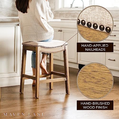 Maven Lane Adrien Kitchen Saddle Backless Bar Stool With Nailhead Trim, Natural, Bar Height #TOP3
