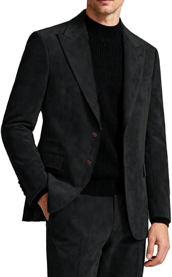 2 Piece Suede Suit for Men Formal Tuxedo Suits Casual Velvet Blazer Pants