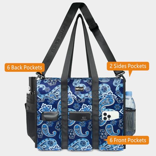 Image of TOPDesign Utility Water Resistant Tote Bag with 22 Pockets, Zipper Closure