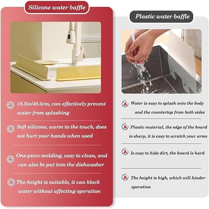 Image of Silicone Sink Splash Guard for Kitchen and Bathroom, Silicone Sink Splash Guards with Strong Suction Cup,Silicone Flume Baffle Water Barrier for Kitchen Sink Anti-Splash Water (48 cm) (pack of 1)