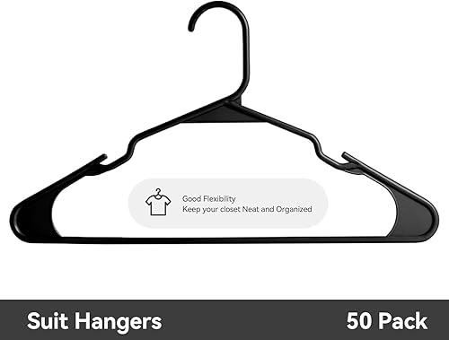 Miniatura 5 de Softflame Perchas de plástico para ropa, paquete de 50 perchas duraderas que ahorran espacio para uso diario estándar y artículos esenciales para la