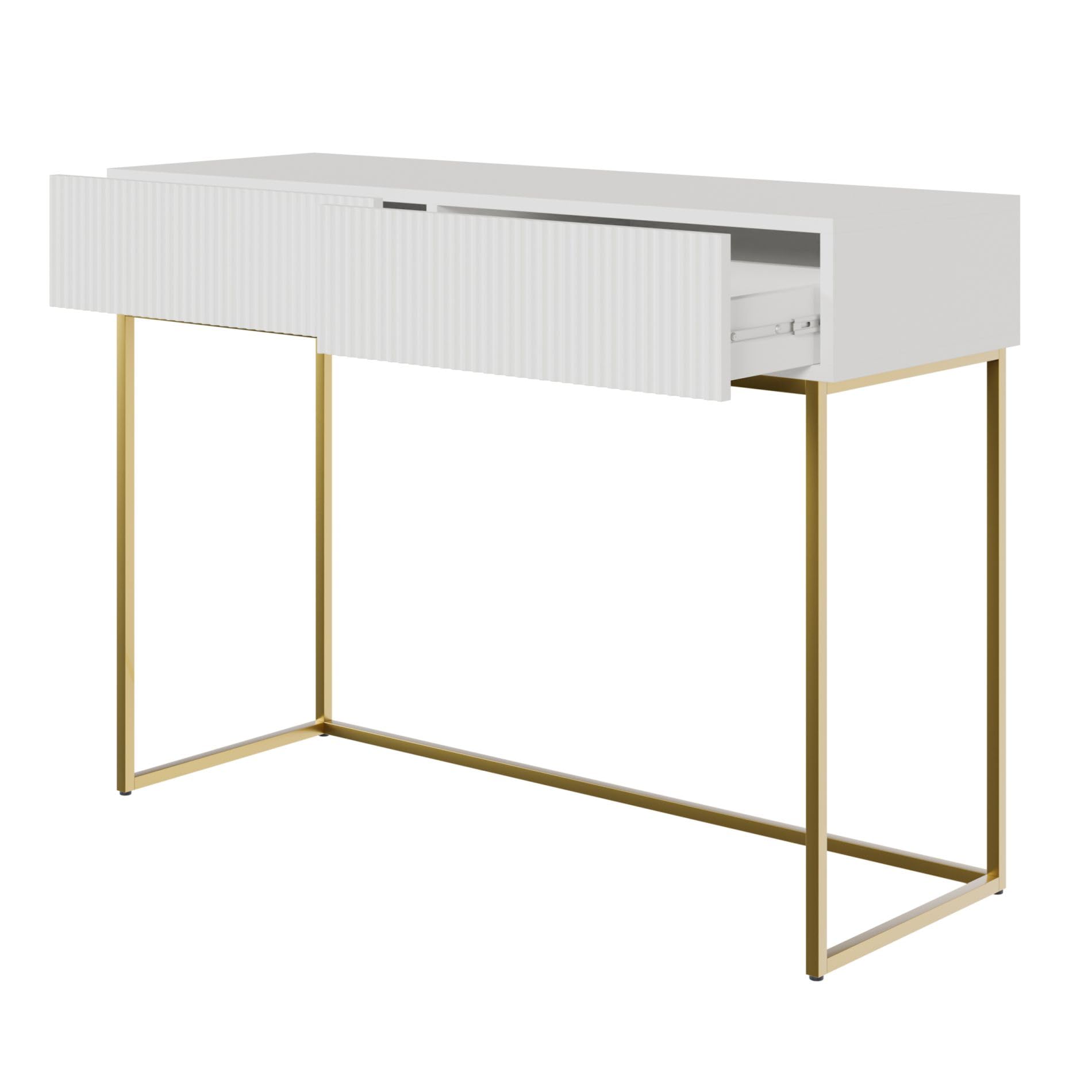Selsey Toeletta Da Trucco Con 2 Cassetti 110 x 79 cm Con Gambe Dorate Tavolo Da Trucco Postazione Trucco Bianco Veldio