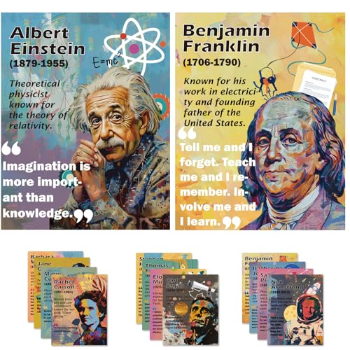 1step2dream Science Poster Classroom Set: 15 Vibrant 11x14 Educational Wall Art Featuring Famous Scientists - Ideal for Middle School, Science Labs & Bulletin Boards​