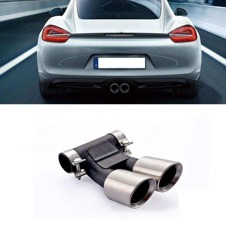 Escape Tubo Turbo Silbato Para 718 Cayman 2008-2016 + Silenciador Punta Tubo Escape 304 Acero Inoxidable Negro Plata Coche(C)