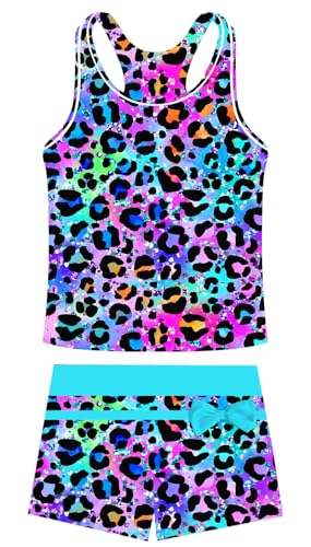 Image of UNIFACO Girls Swimsuits Two Piece Tankini Bathing Suits Boyshort Summer Beach Rash Guard Swimwear for 4-13T