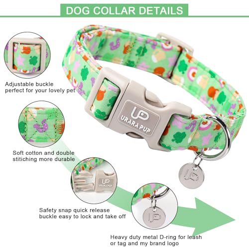 Image of St. Patrick's Day Dog Collar, Cotton St. Patricks Day Clover Collar for Puppy Girl Boy Dog or Cat, Lucky Shamrock Dog Collar with Metal Buckle, Spring Green Collars for Dogs