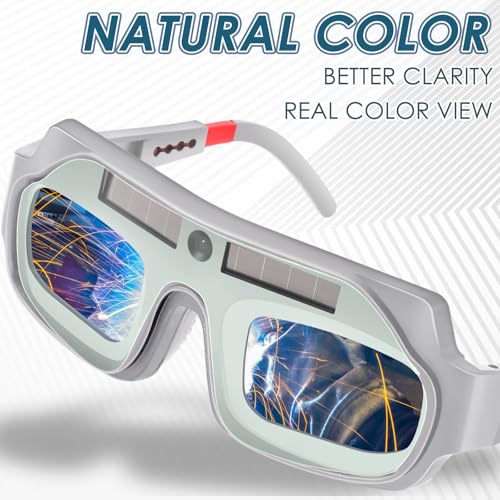 Image of Tellegloww 1 Set Auto Darkening Welding Glasses with Replacement Lenses, Solar Welding Goggles for Tig Mig Mma Plasma Cutting