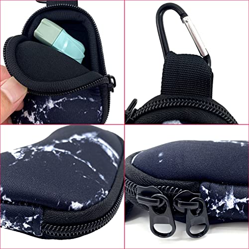 Image of Wanty Asthma Inhaler Holder Neoprene Protective Portable Carrying Bag Travel Inhaler Mini Case Sleeve for L-Shaped Inhaler, Inhaler Not Included (Marble Black), 5'' x 3''