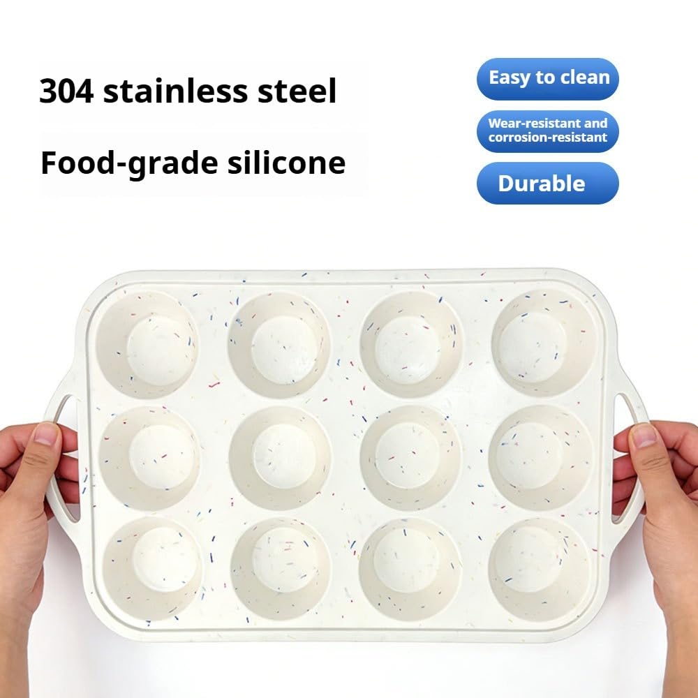 Molde De Silicona Porosa Molde Redondo Para Pan 2 Piezas Moldes Para Magdalenas Molde Para Pastel De 12 Cavidades Silicona Con Anillo De Acero Incorporado Blanco Roto