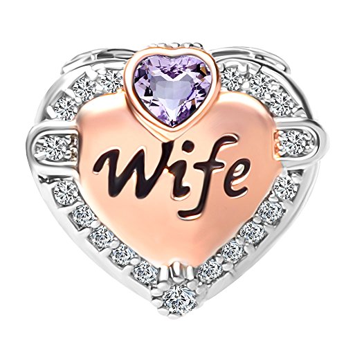 Image of Wife Love Heart Charm Synthetic Birthstone Dangle Bead for Bracelet
