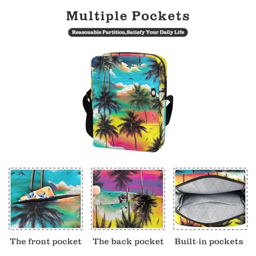 Crossbody Bag Tropical Palm Tree Tie Dye Messenger Bag for Women Men Purse Shoulder Bag Satchel Bag with Adjustable Strap 202a35542