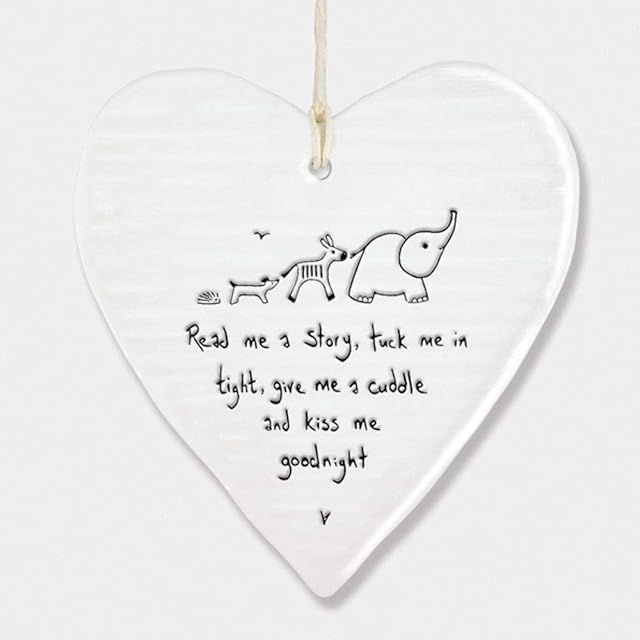 East of India Wobbly White Porcelain Heart Read me a Story Baby Saying 10x9cm