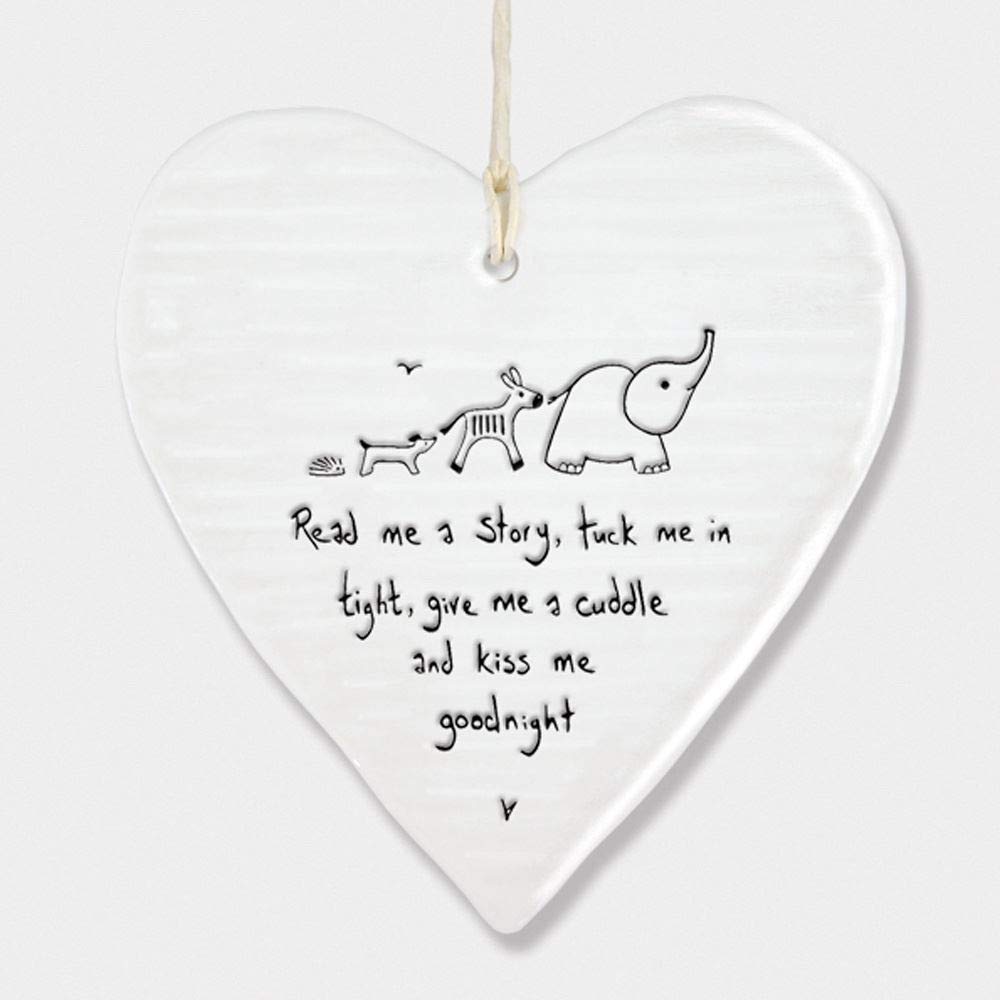 East of IndiaWobbly White Porcelain Heart Read me a Story Baby Saying 10x9cm
