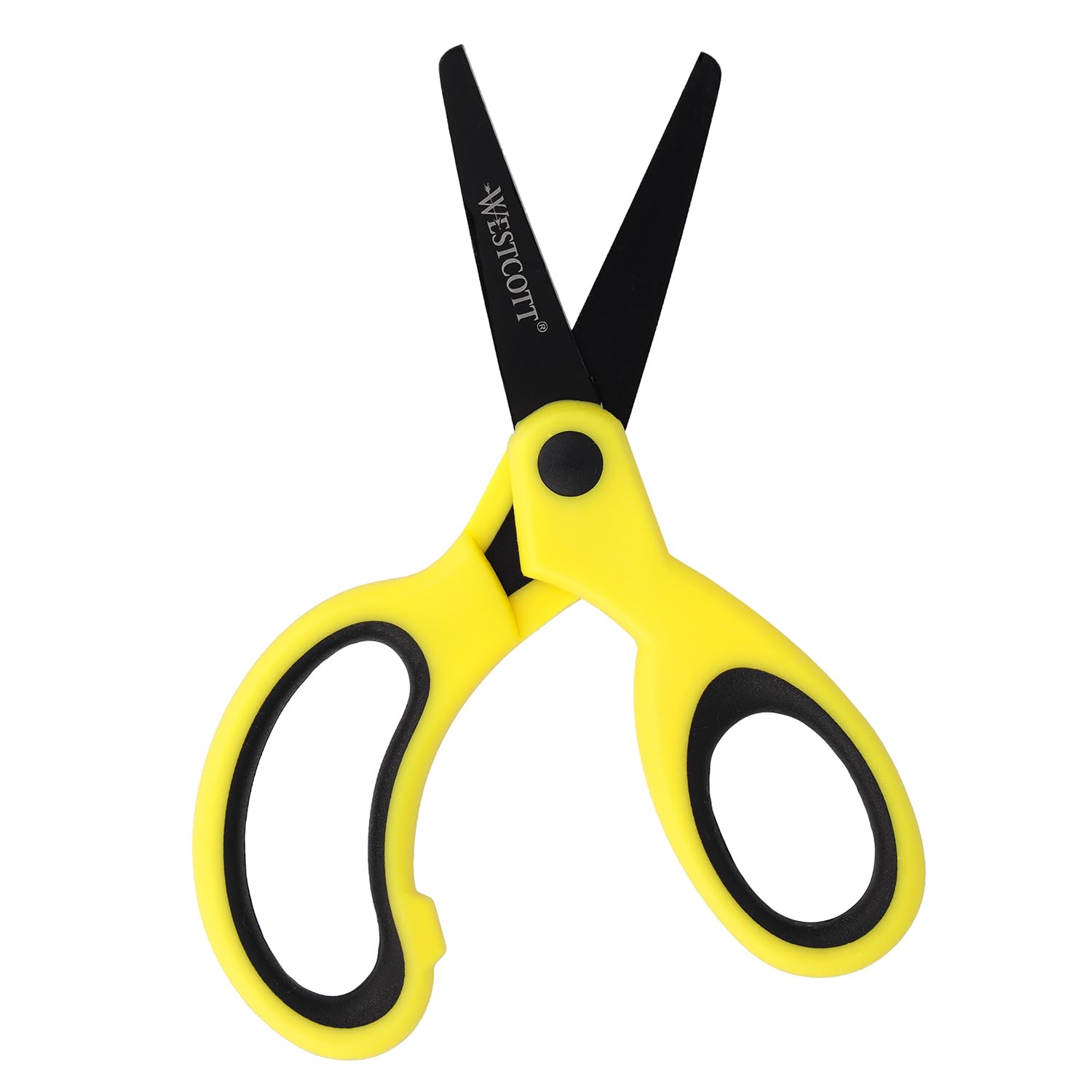 Westcott Forbici per bambini Softgrip giallo neon per destrimani | Forbici con impugnatura ergonomica per bambini in età prescolare | Forbici da bricolage 13 cm (5") | Punta arrotondata | E-21563 00