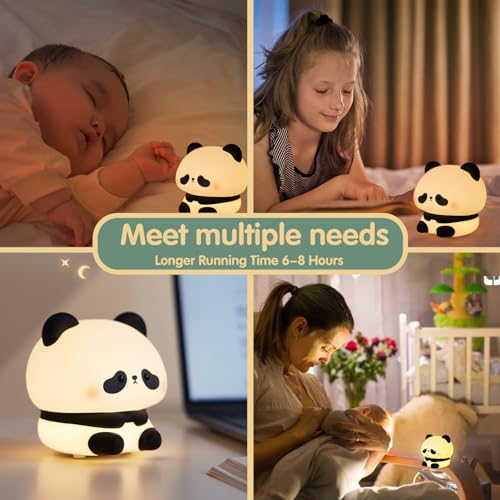 Image of VTIGER Panda Night Light, LED Squishy Cute Lamp, Night Light for Kids, Silicone Panda Light, Dimmable Girls Baby Bedroom Nightlight, Rechargeable Touch Lamp for Breastfeeding Nursery Decor (TT)