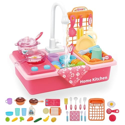 Juguetes para Fregadero de Cocina con Grifo Real Mejorado, Estufa de Cocina, Olla y sartén, Comida de Juego, Accesorios de Platos, Juegos de Lavado con Agua Corriente para niños y niñas (Rosa) Juguetes para Fregadero de Cocina con Grifo Real Mejorado, Estufa de Cocina, Olla y sartén, Comida de Juego, Accesorios de Platos, Juegos de Lavado con Agua Corriente para niños y niñas (Rosa)