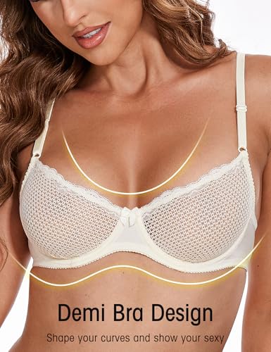 Image of Wingslove Women's Sexy 1 /2 Cup Lace Bra Balconette Mesh Underwired Demi Shelf Bra Unlined See Through Bralette