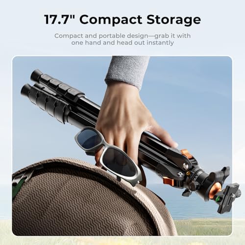 Image of K&F CONCEPT 73 inch Aluminum Travel Tripod for Camera /Phone | Compact Lightweight 2.9lb, Arca Ball Head, 22lb Max Load for DSLR /Mirrorless /iPhone Video, A305A3+BH-40