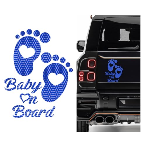 Image of Baby on Board Car Sticker, High Intensity Reflective Baby on Board Footprint Safety Warning Decal, Waterproof Kids on Board Baby in Car Feet Decal Sticker for Bumper (Blue)