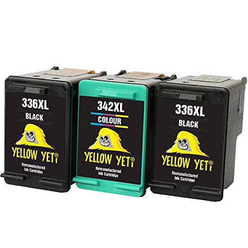 YELLOW YETI Remanufacturados 336 342 Cartuchos de Tinta (2 Negro, 1 Color) para HP Photosmart 2570 2575 2710 8150 C3180 C4180 D5160 DeskJet 5440 5442 6310 Officejet 6315 PSC 1510 [3 años de garantía]