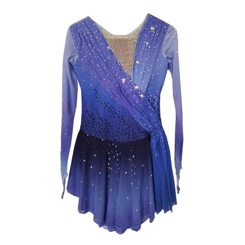 LIUHUO Patinaje Artístico Vestido Azul-Púrpura Degradado con Diamantes Competición Rendimiento