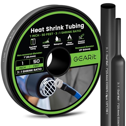 Gaine thermorétractable GearIT 2,5 cm noir rouleau 15m