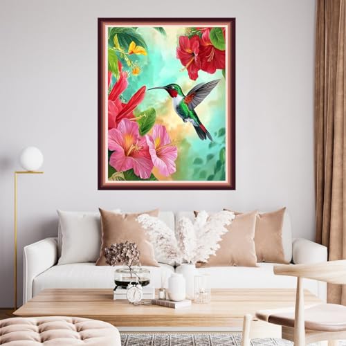 Image of Fanxvivy Stamped Cross Stitch Kits for Beginners Full Range of Cross Stitching Preprinted Embroidery Kits for Adults, 11CT Embroidery Pattern Needlepoint Kits-Hummingbird Picking Flowers 16x20 inch