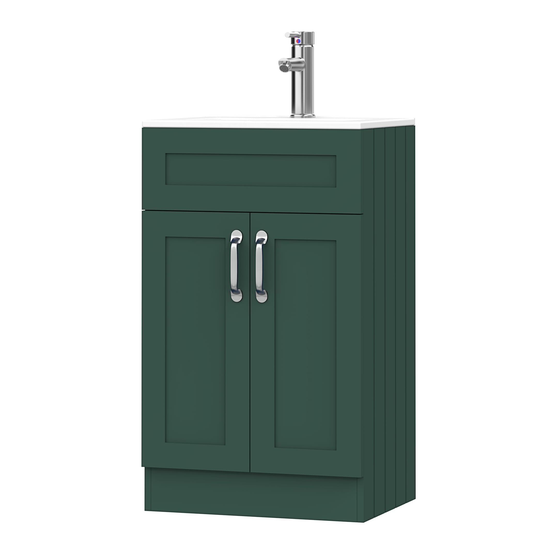 BELOFAY Vanity Unit with Basin | 500mm Bathroom Vanity Units with Basin | With White Ceramic Bathroom Sink | Floor Standing Green Sink Unit | Soft Close Hinges & 1 Tap Hole | Waste Included — image 1